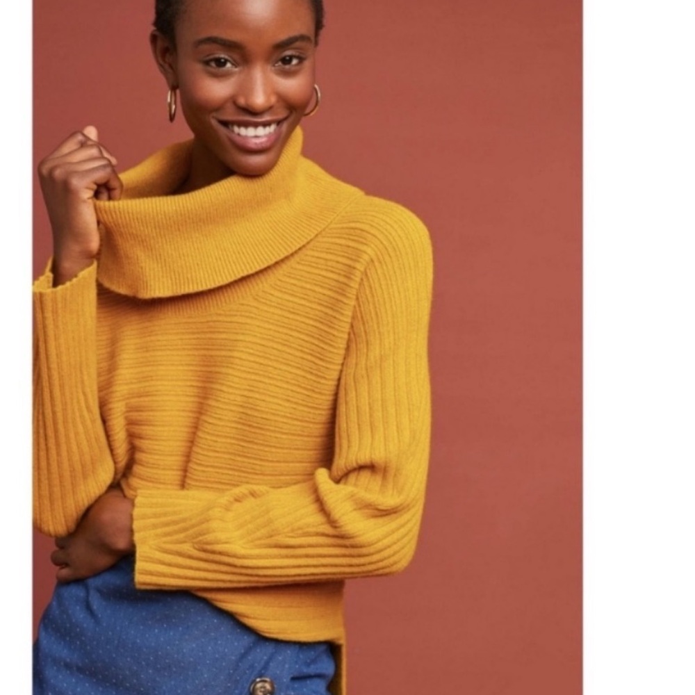 Anthropologie Moth Ribbed Cowl Neck Oversized Cozy Knit Sweater Large